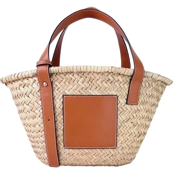 Straw Basket Tote Bag for Women PU Leather Strap Hollow Woven Top Handle… - Picture 2 of 7